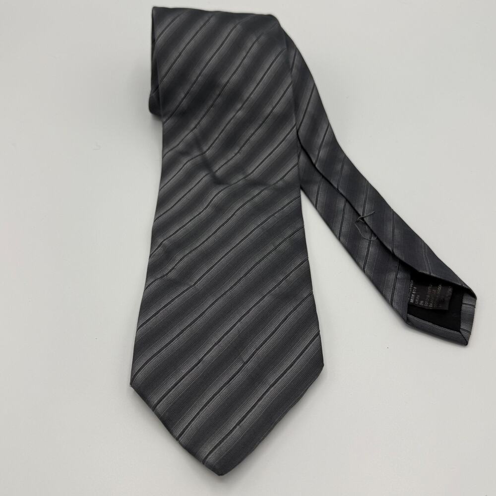 Boss Hugo Boss Silk Cotton Blend Classic Tie Men 57" X 4" Gray Stripe Adjustable